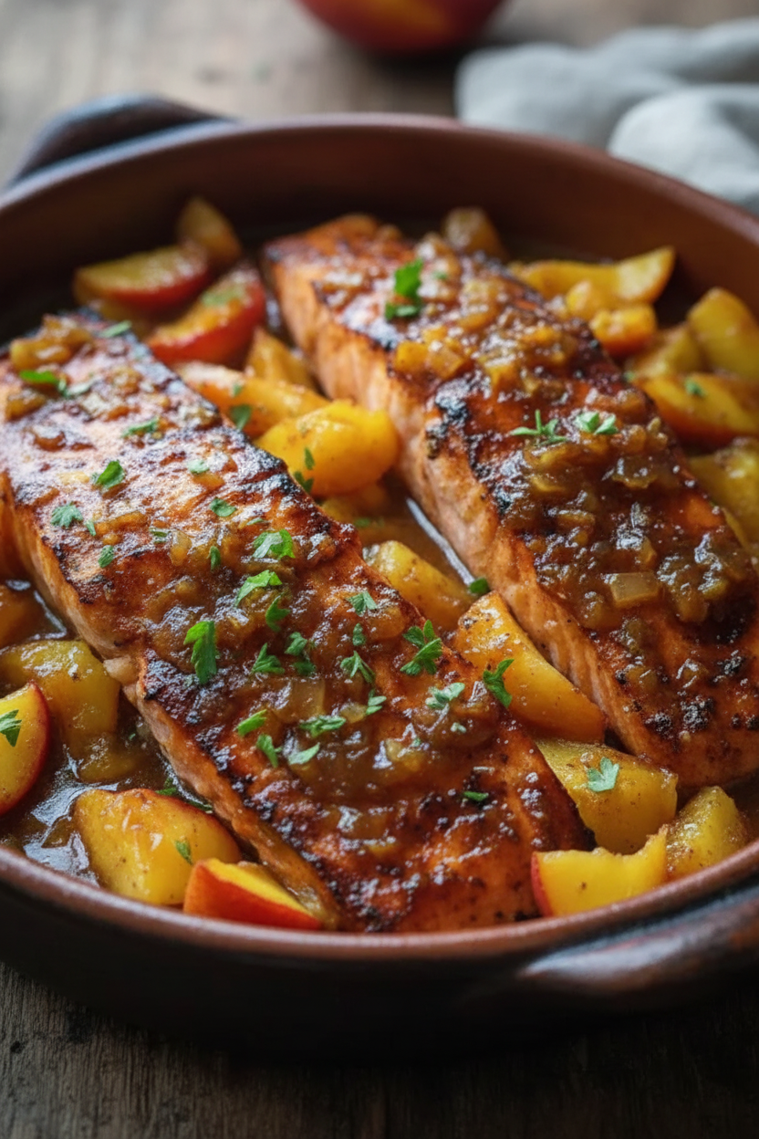 Bourbon Peach Roasted Salmon Recipe Snack On Meat