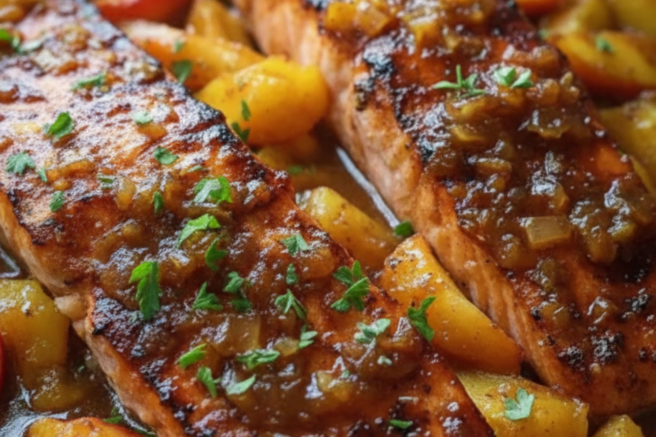 Bourbon Peach Roasted Salmon Recipe Snack On Meat