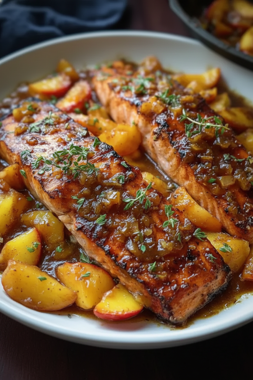 Bourbon Peach Roasted Salmon Recipe Snack On Meat