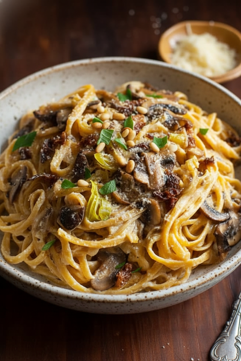 Caramelized Leek Mushroom Gruyere Pasta