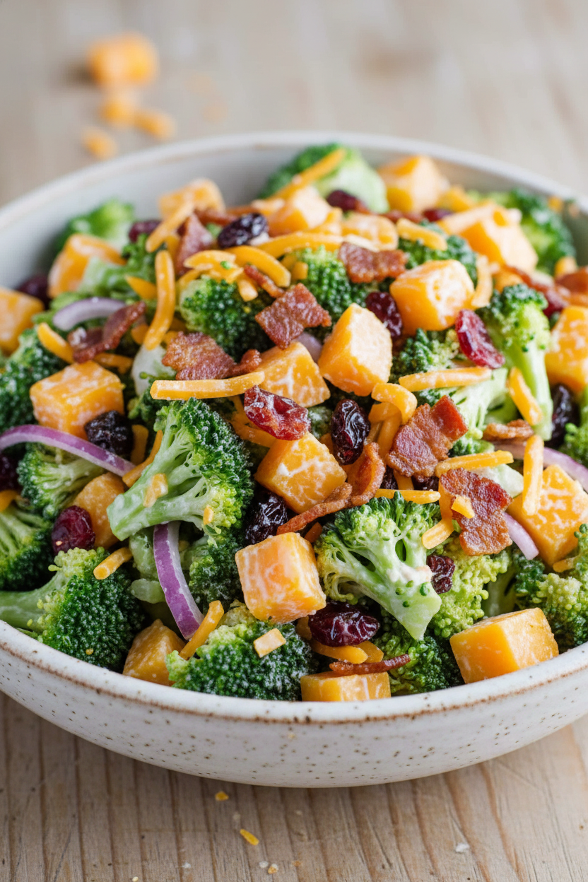 Classic Broccoli Bacon Raisin Cheddar Salad