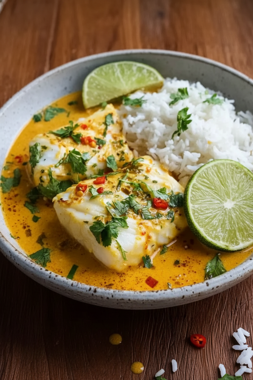 Coconut Lime Fish Curry with Jasmine Rice