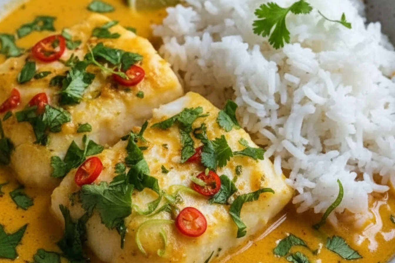 Coconut Lime Fish Curry with Jasmine Rice