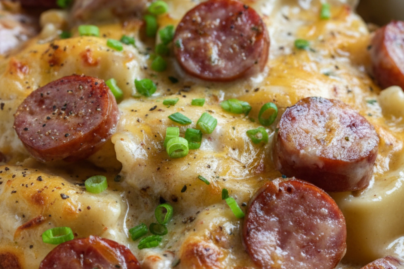 Cozy Crockpot Pierogi Casserole with Kielbasa