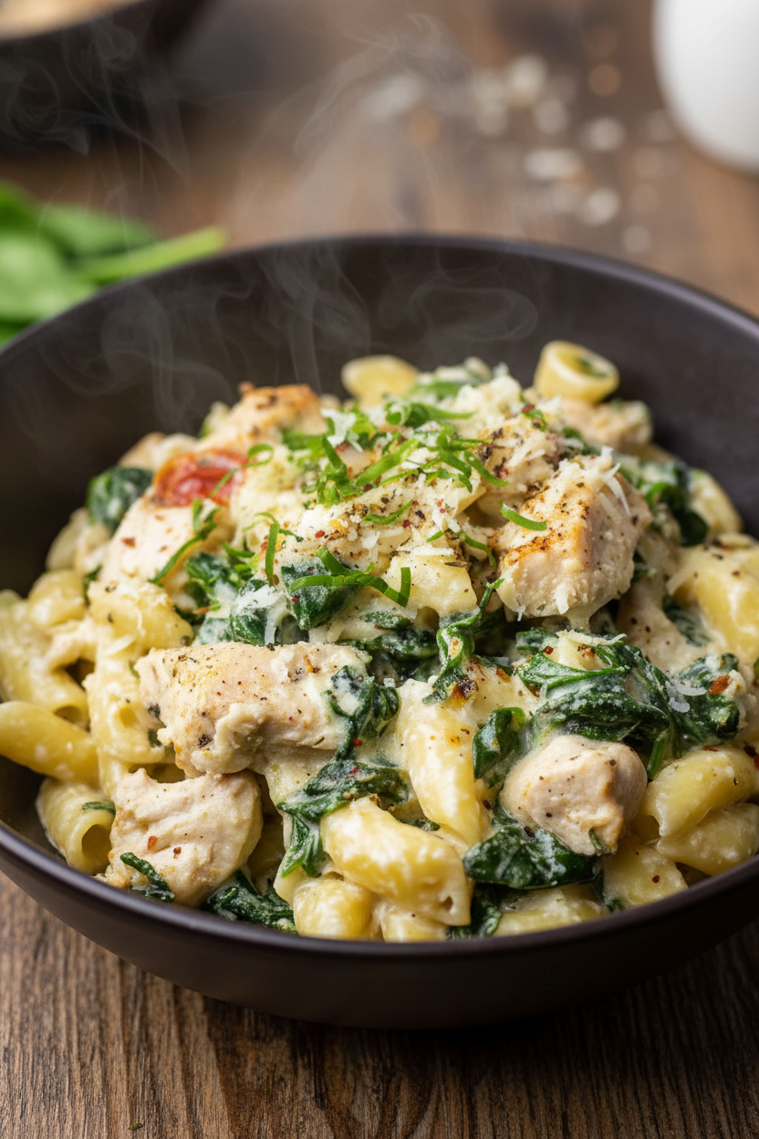 Creamy Chicken Spinach Pasta Recipe