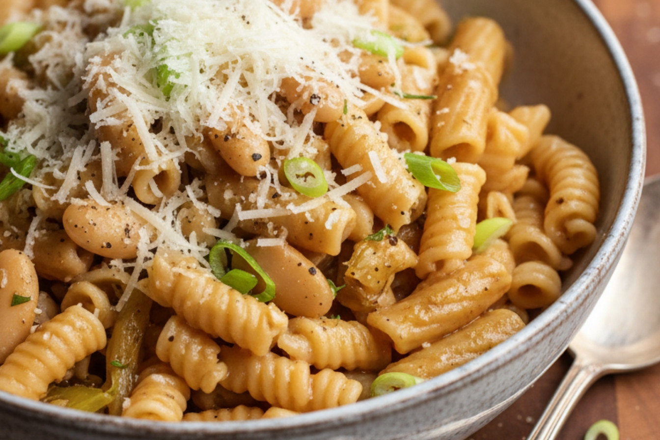 Creamy Miso Pasta with White Beans Leeks