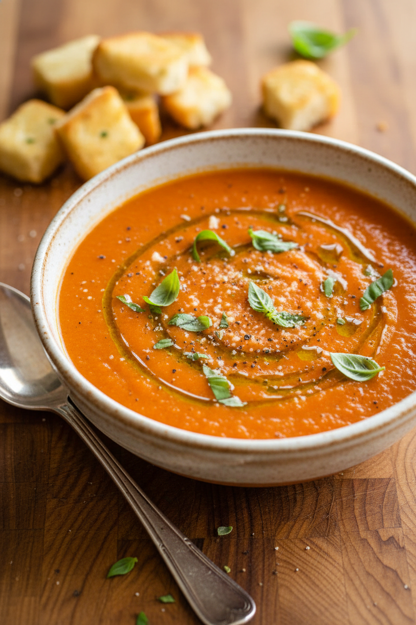 Creamy Tomato Basil Soup With Hidden Veggies