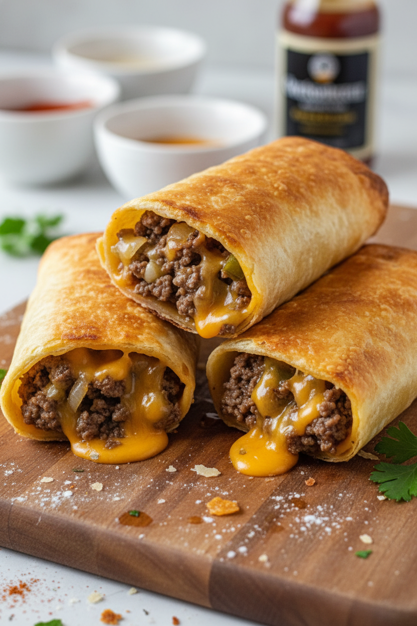 Crispy Cheeseburger Egg Rolls Snack