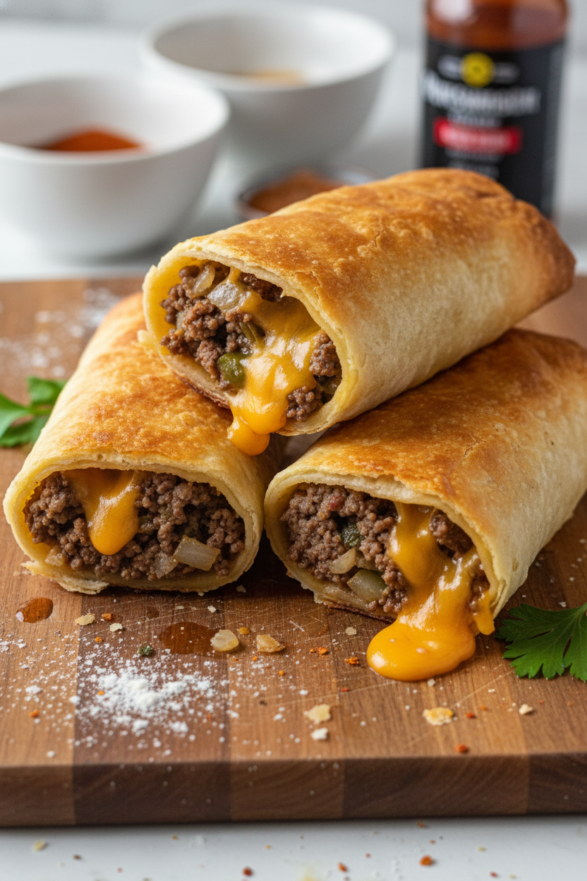 Crispy Cheeseburger Egg Rolls Snack
