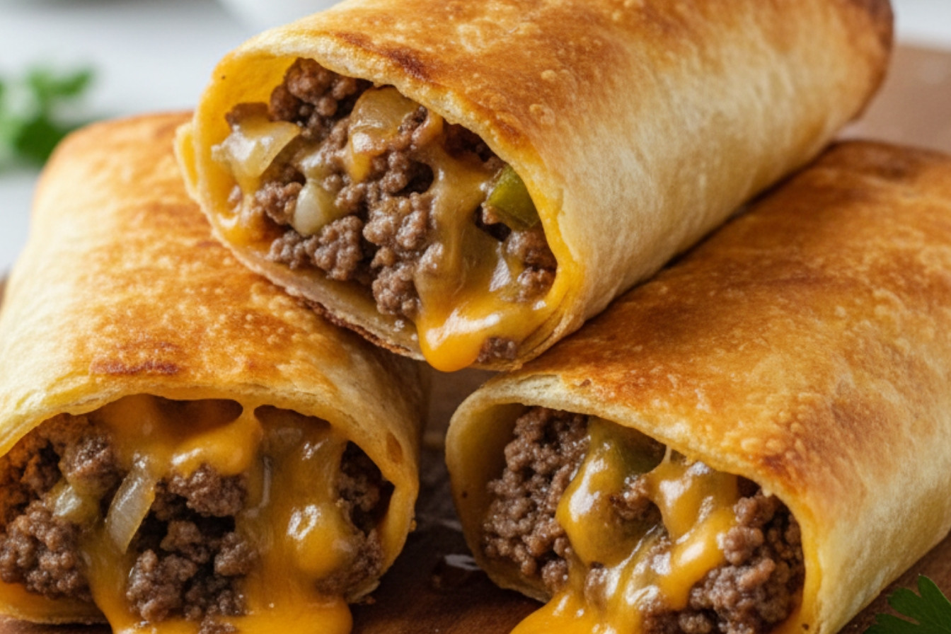 Crispy Cheeseburger Egg Rolls Snack