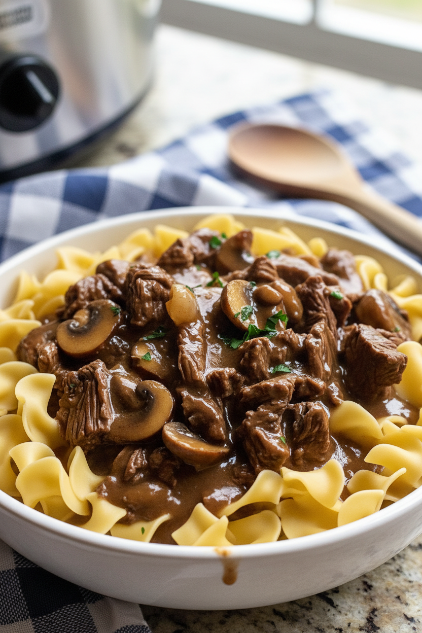 Crockpot Beef Tips and Noodles Recipe