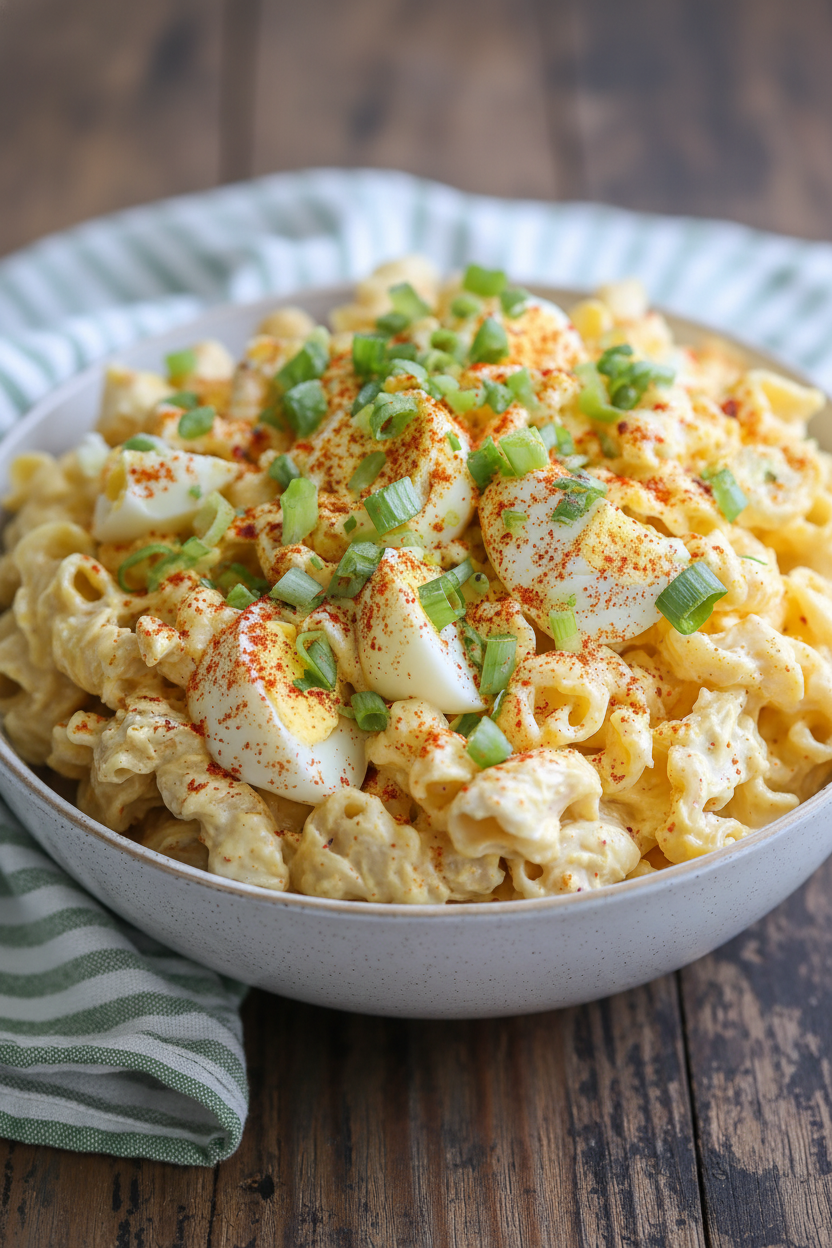 Deviled Egg Pasta Salad Snack On Meat