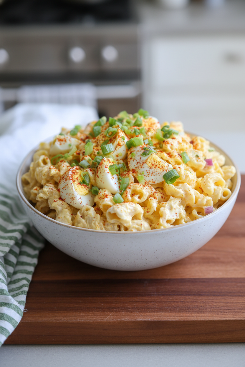 Deviled Egg Pasta Salad Snack On Meat