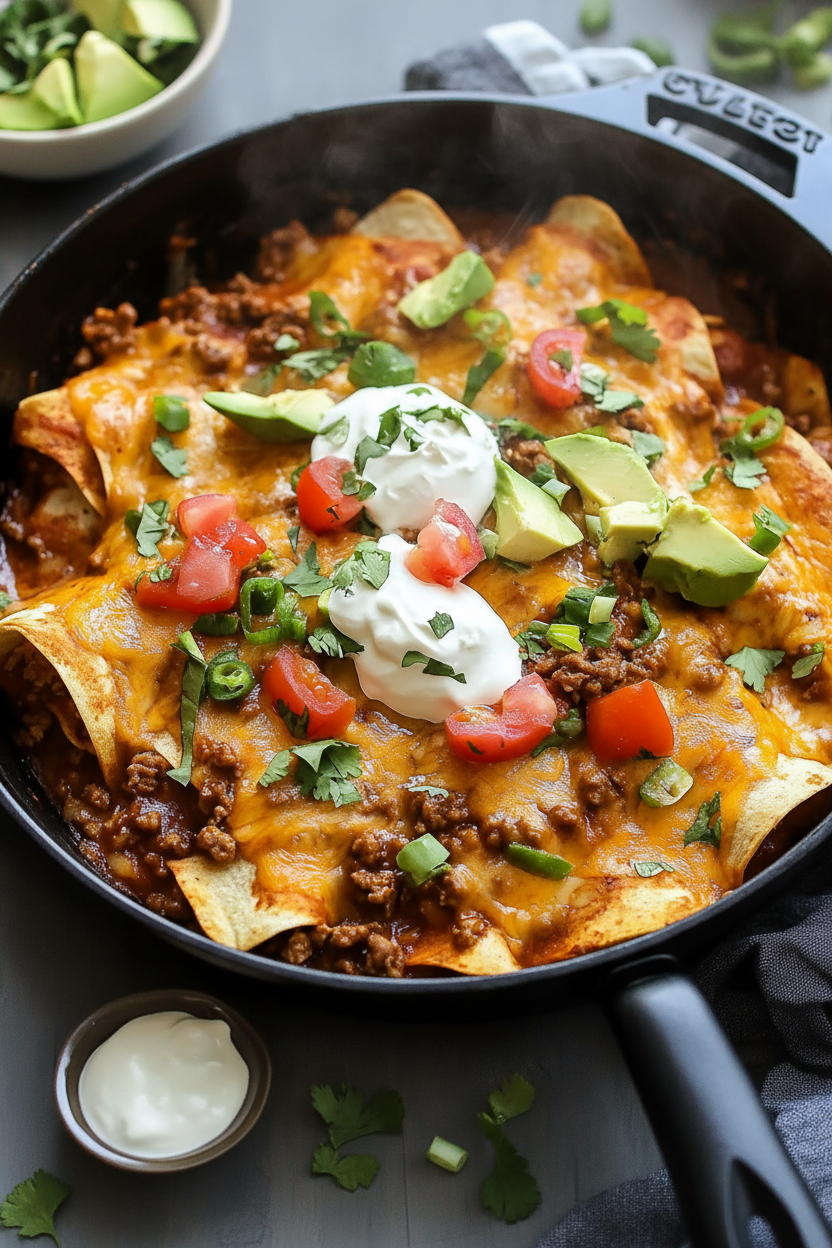 Easy Ground Beef Skillet Enchiladas One Pan Meal