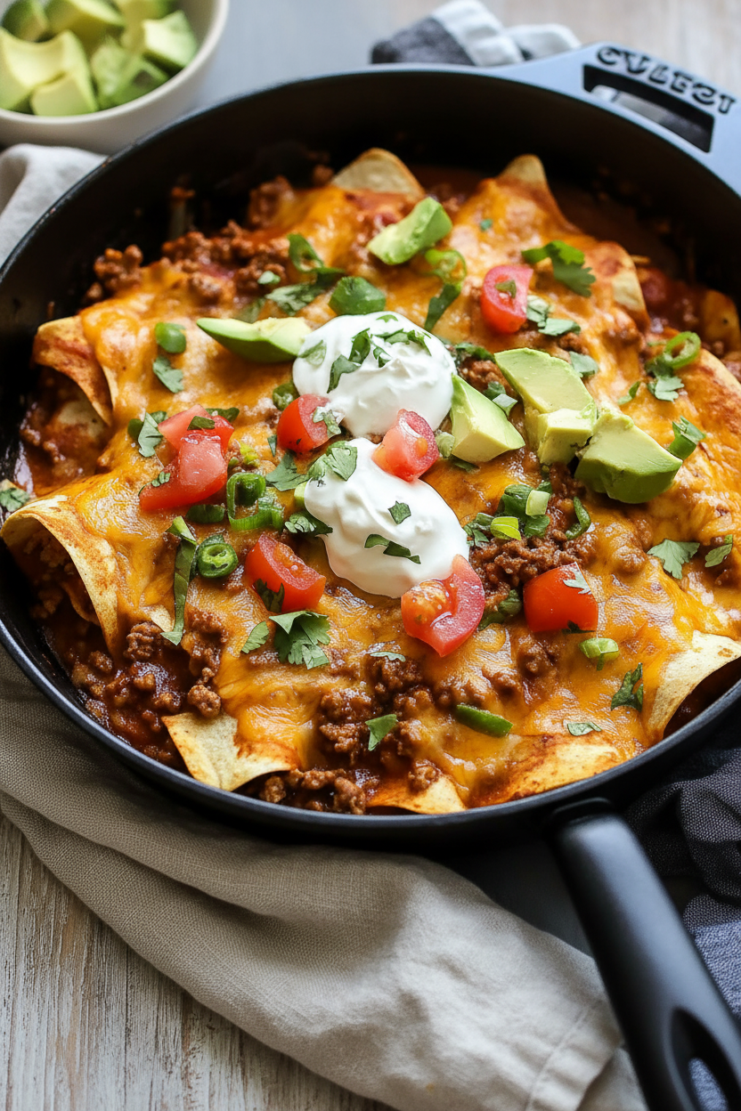 Easy Ground Beef Skillet Enchiladas One Pan Meal