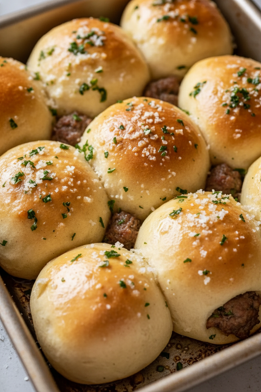 Garlic Bread Rolls with Savory Meat