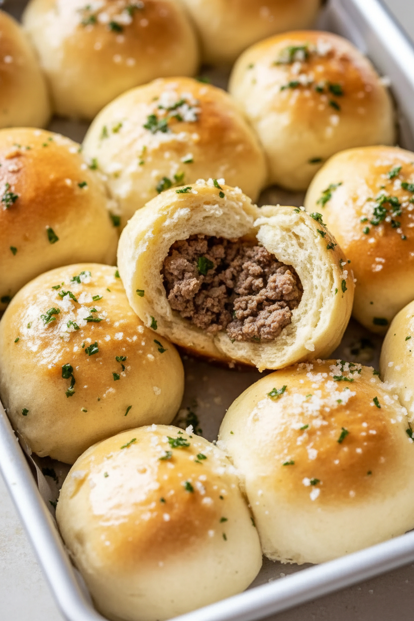 Garlic Bread Rolls with Savory Meat