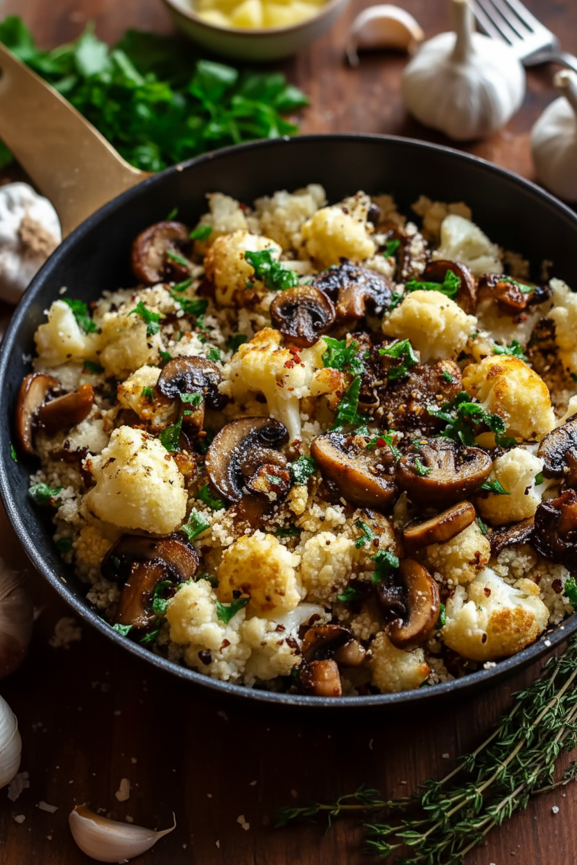 Garlic Cauliflower Mushroom Skillet Quick Healthy Meal