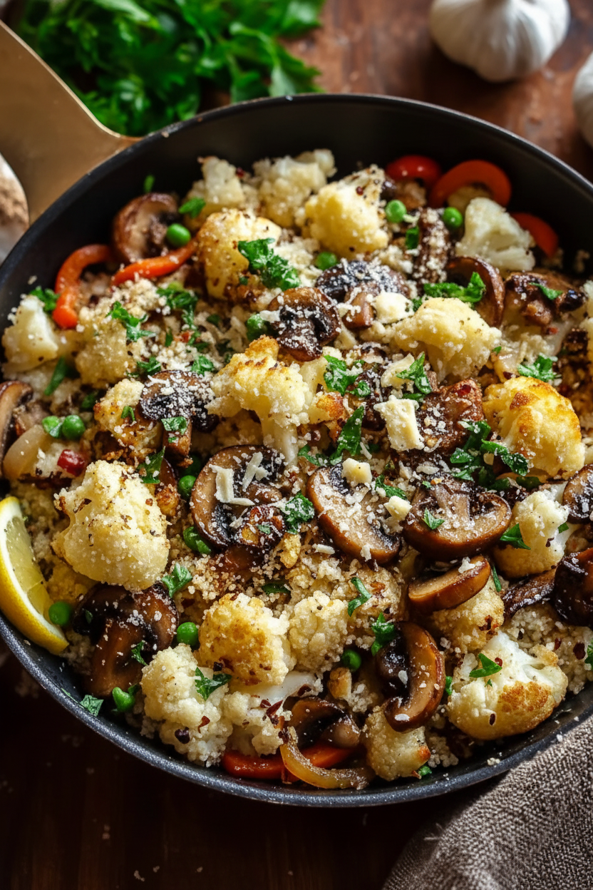 Garlic Cauliflower Mushroom Skillet Quick Healthy Meal