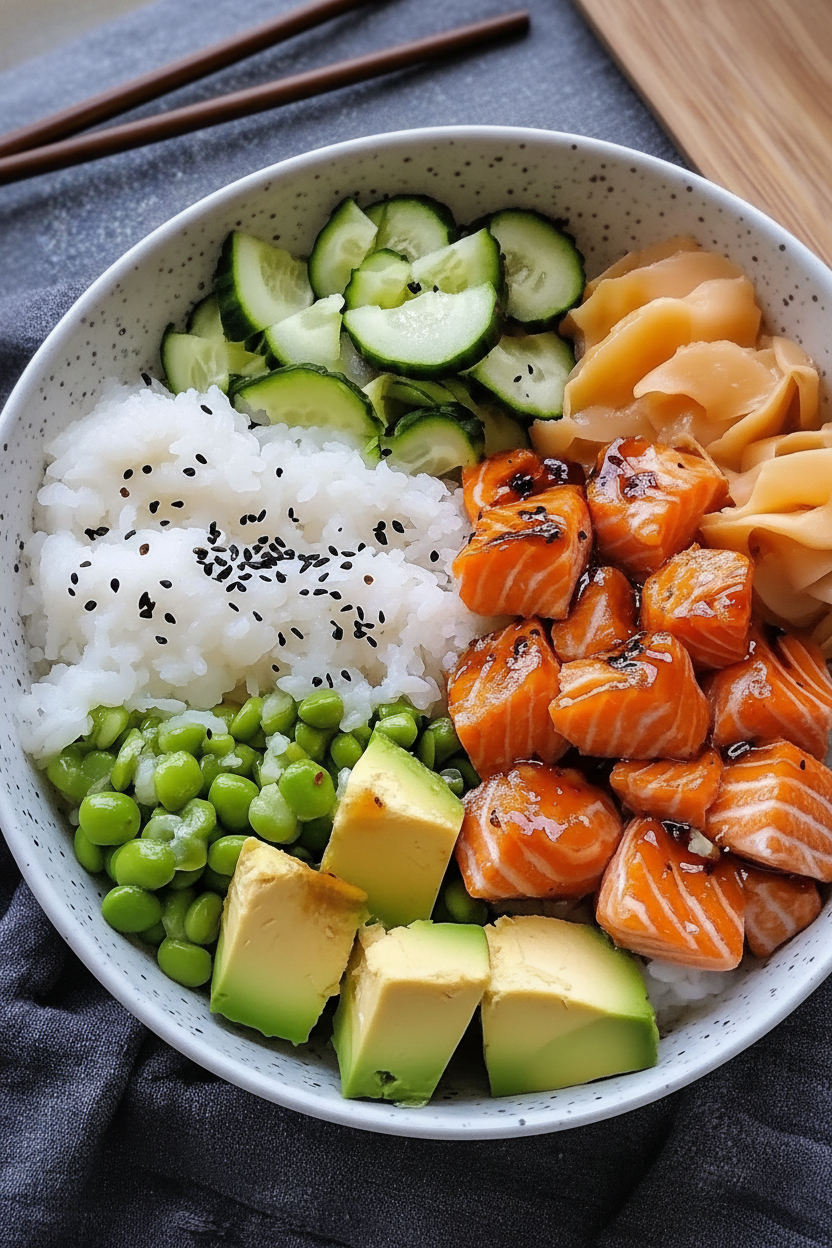 Gluten and Dairy Free Teriyaki Salmon Sushi Bowls