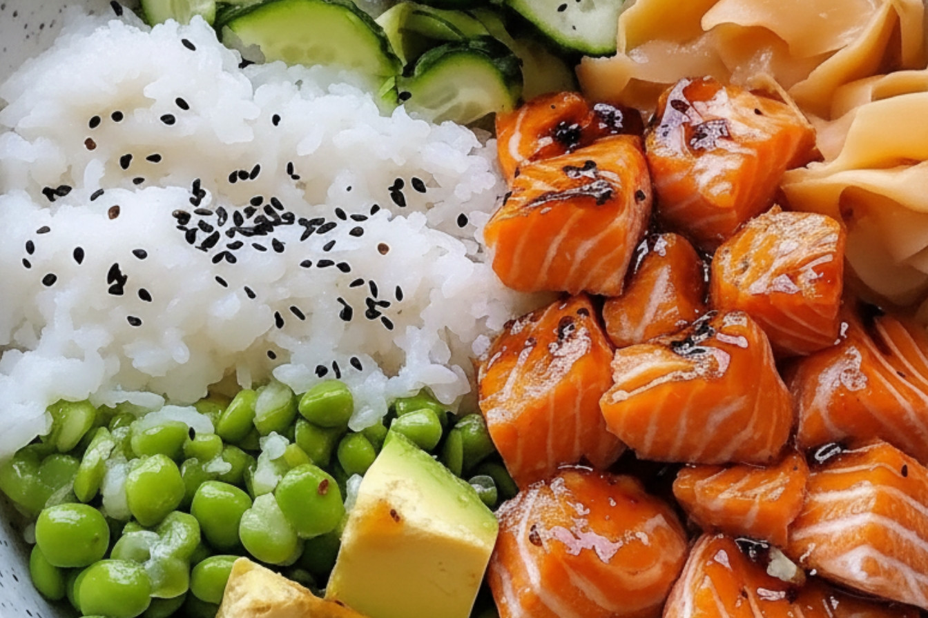 Gluten and Dairy Free Teriyaki Salmon Sushi Bowls