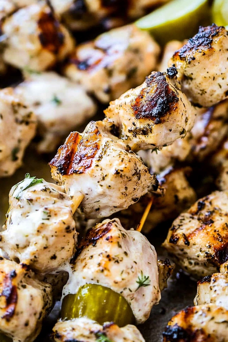 Grilled Dill Pickle Chicken Skewers