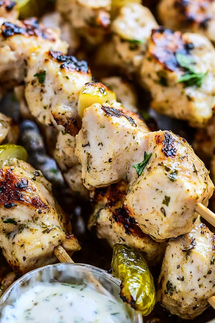 Grilled Dill Pickle Chicken Skewers