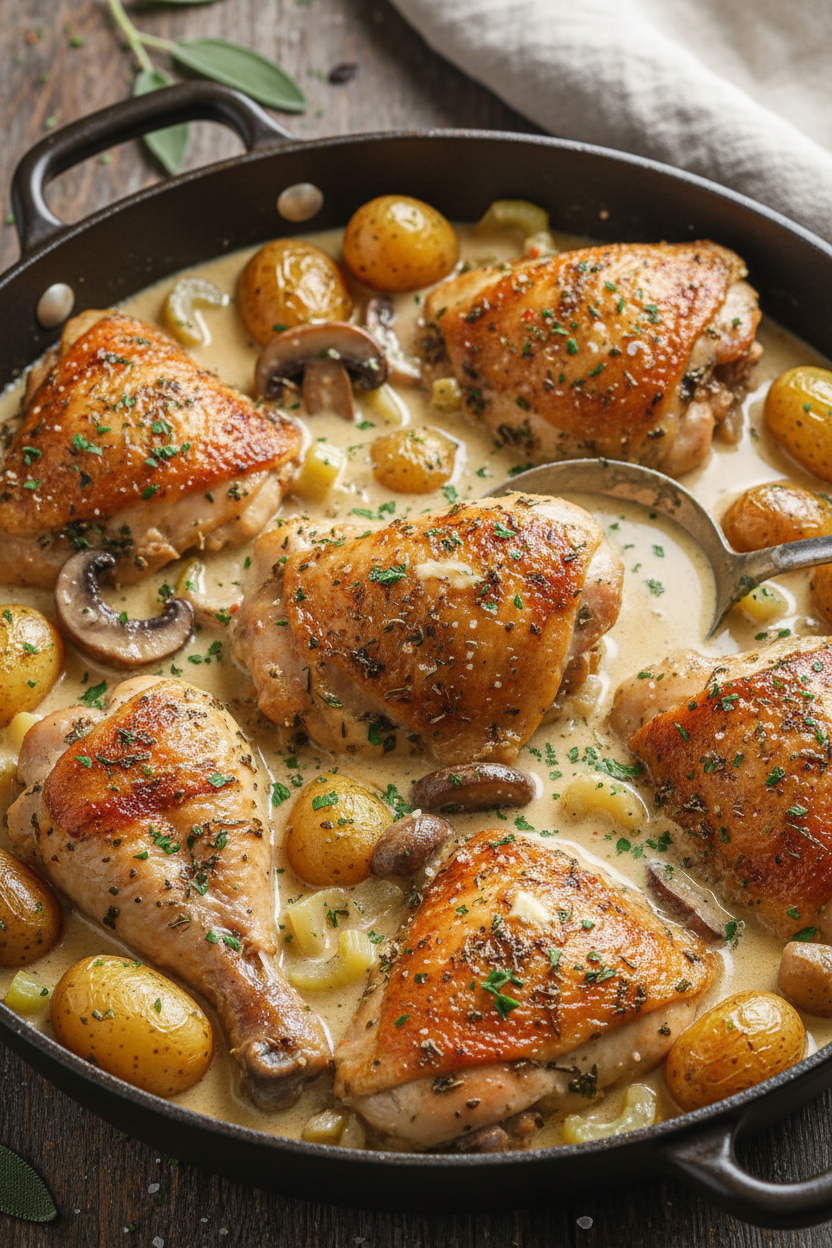 Herb Roasted Chicken in White Wine Sauce