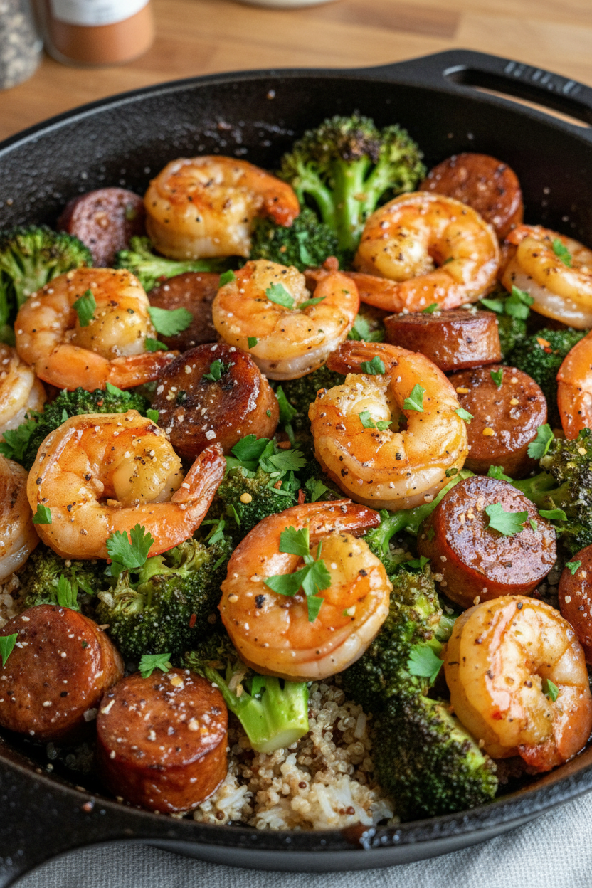 Honey Garlic Shrimp Sausage Broccoli One Pan Meal