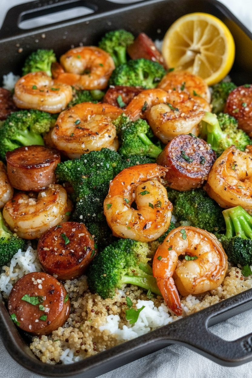 Honey Garlic Shrimp Sausage Broccoli One Pan Meal