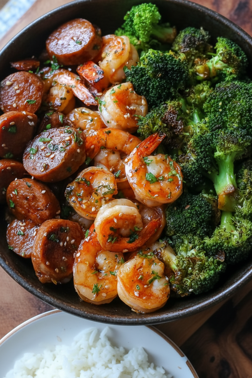 Honey Garlic Shrimp Sausage and Broccoli