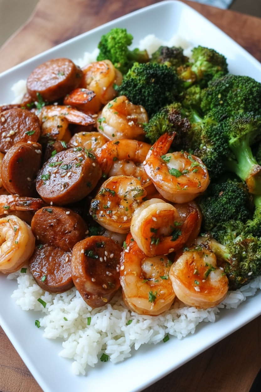Honey Garlic Shrimp Sausage and Broccoli