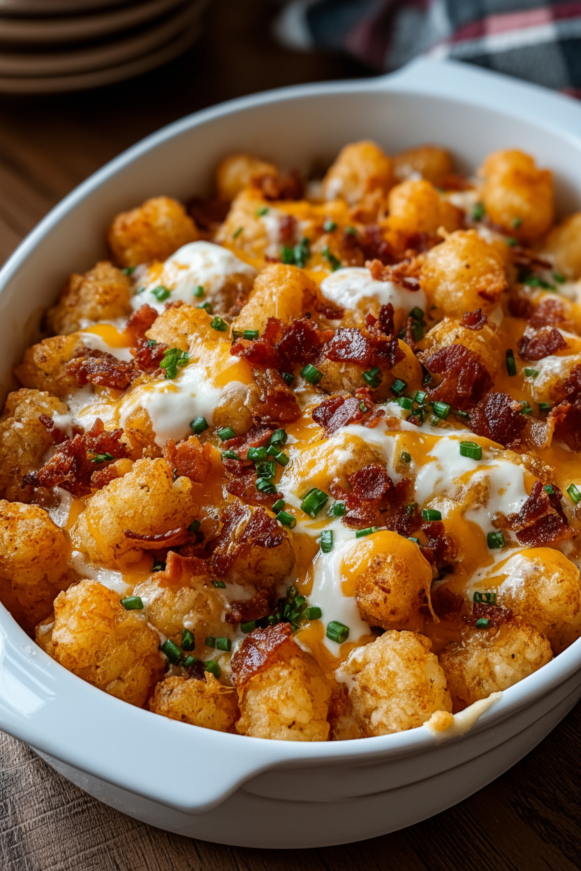 Loaded Bacon Ranch Tater Tot Cheddar Bake