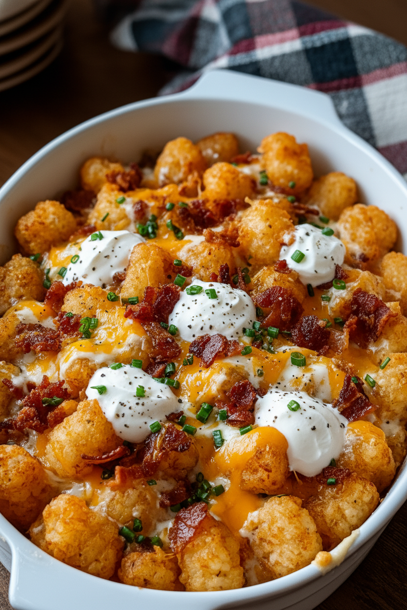Loaded Bacon Ranch Tater Tot Cheddar Bake