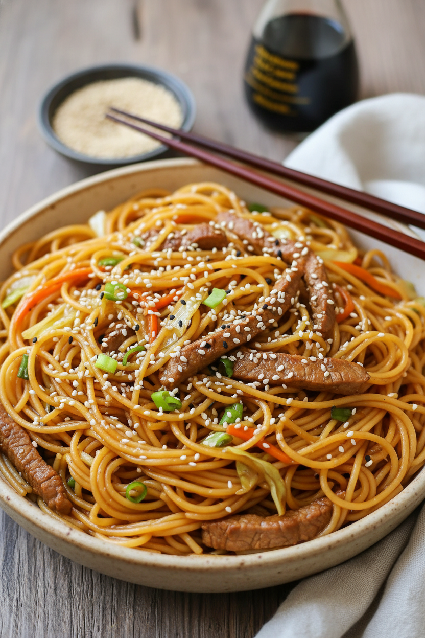 One Pot Teriyaki Noodles with Meat
