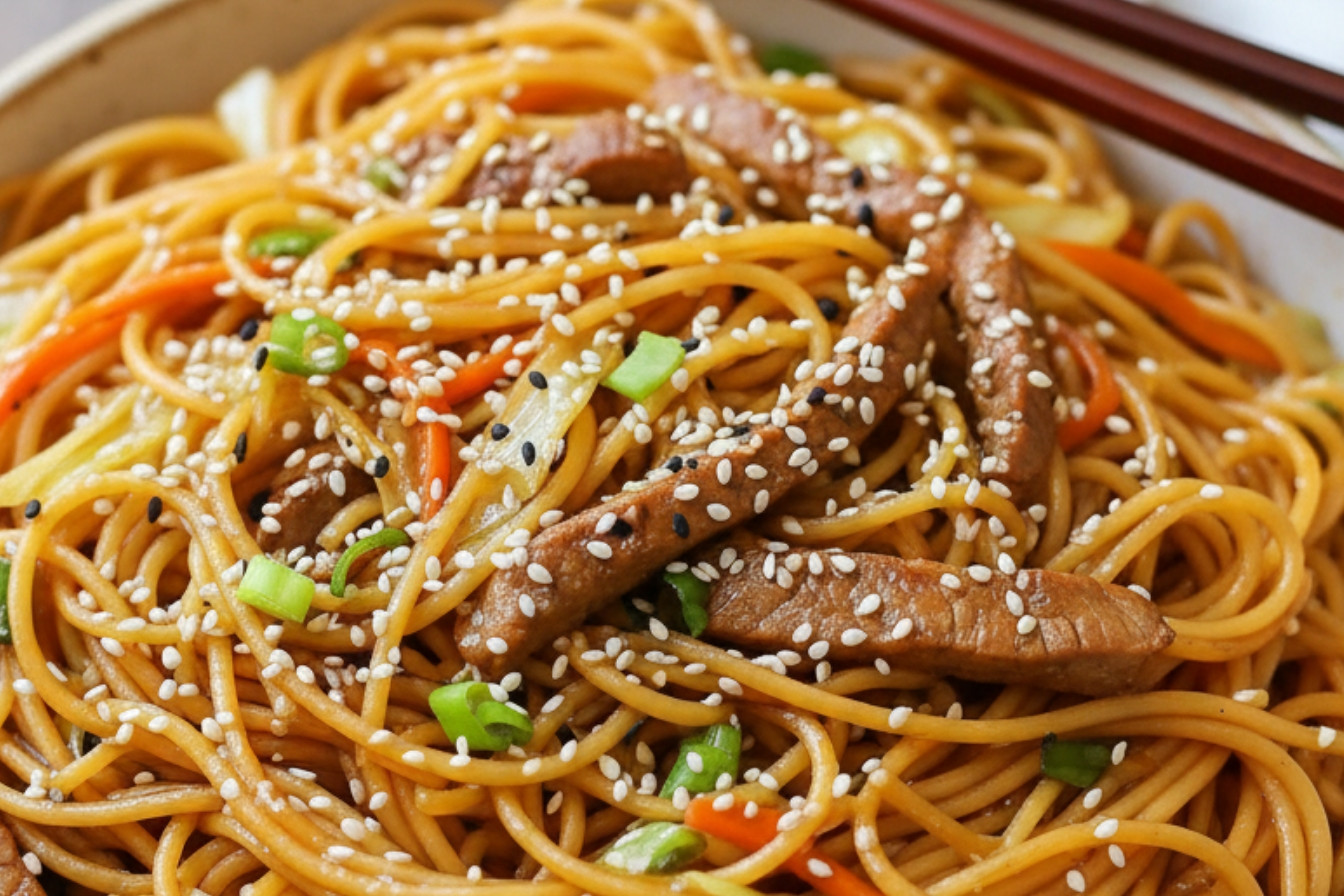 One Pot Teriyaki Noodles with Meat