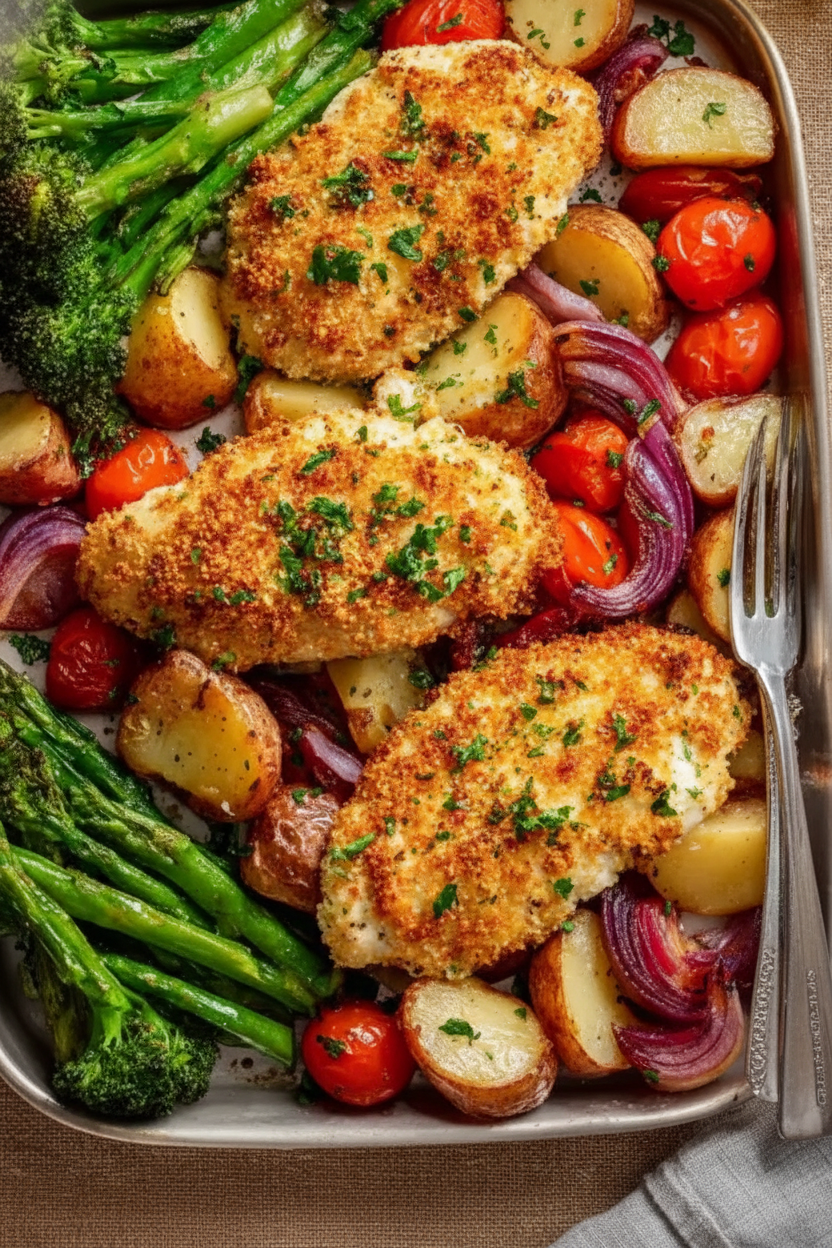 Parmesan Crusted Chicken Sheet Pan Dinner