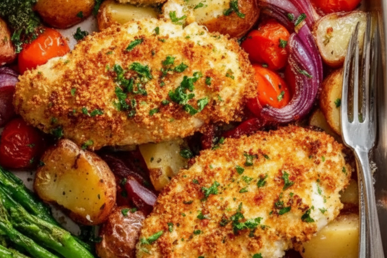 Parmesan Crusted Chicken Sheet Pan Dinner