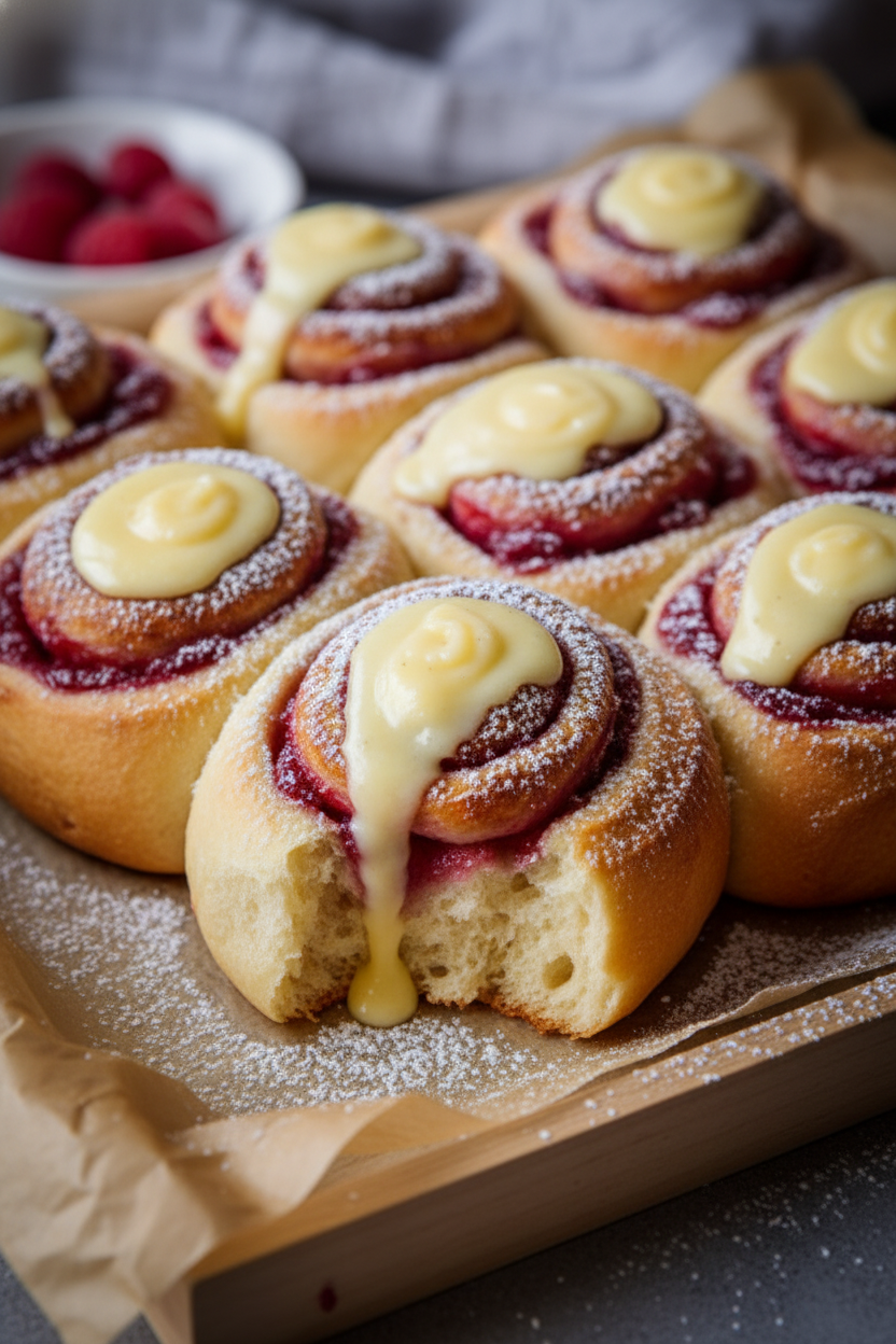 Raspberry Vanilla Cream Custard Buns