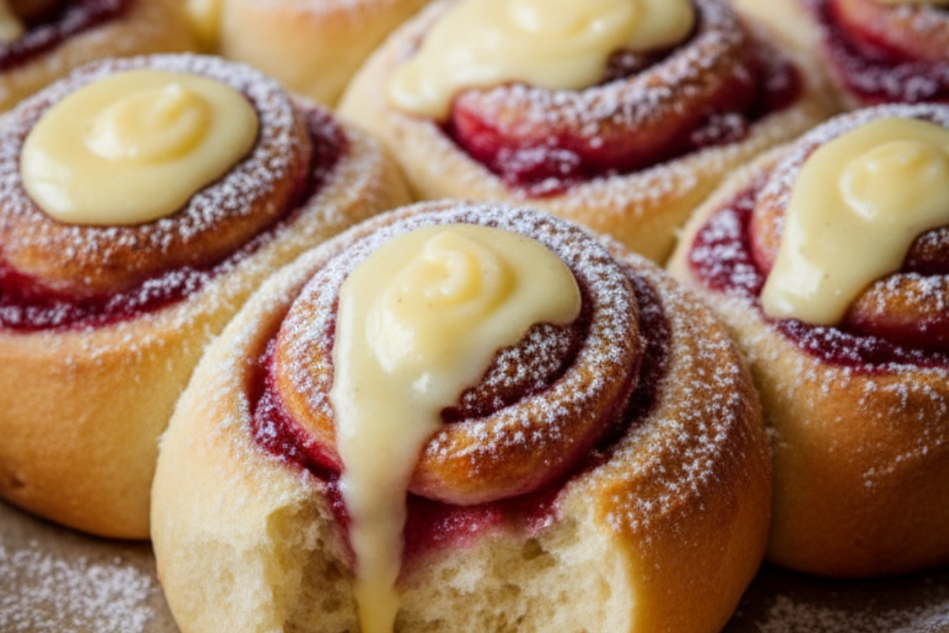Raspberry Vanilla Cream Custard Buns