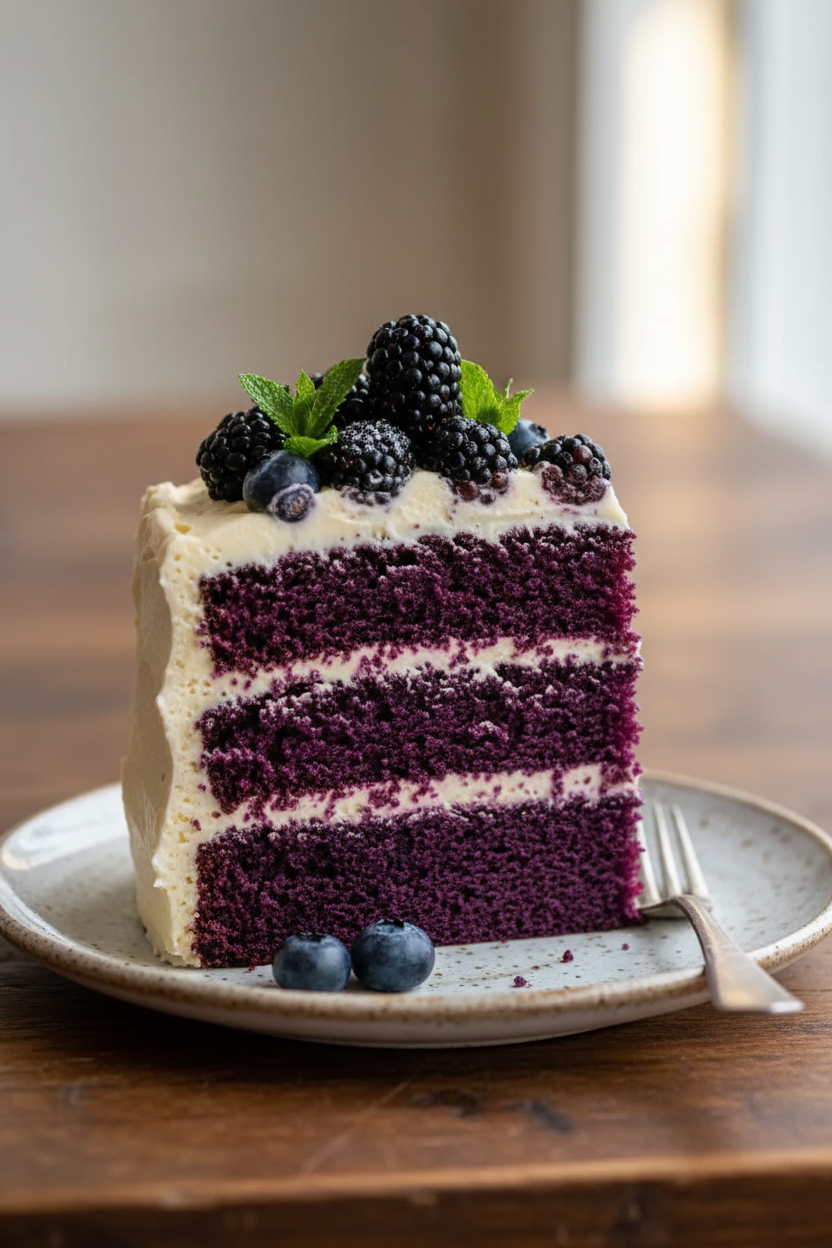 Royal Purple Velvet Cake with Vanilla Frosting