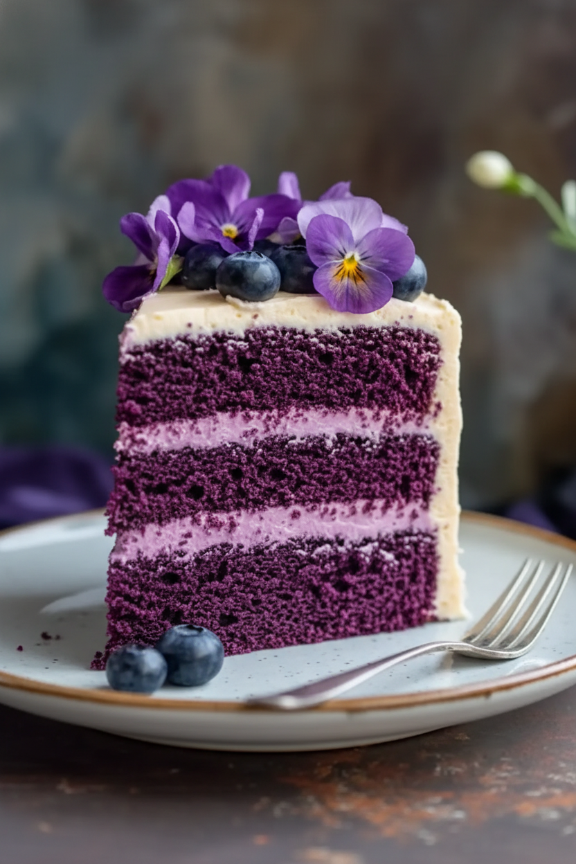 Royal Purple Velvet Cake with Vanilla Frosting