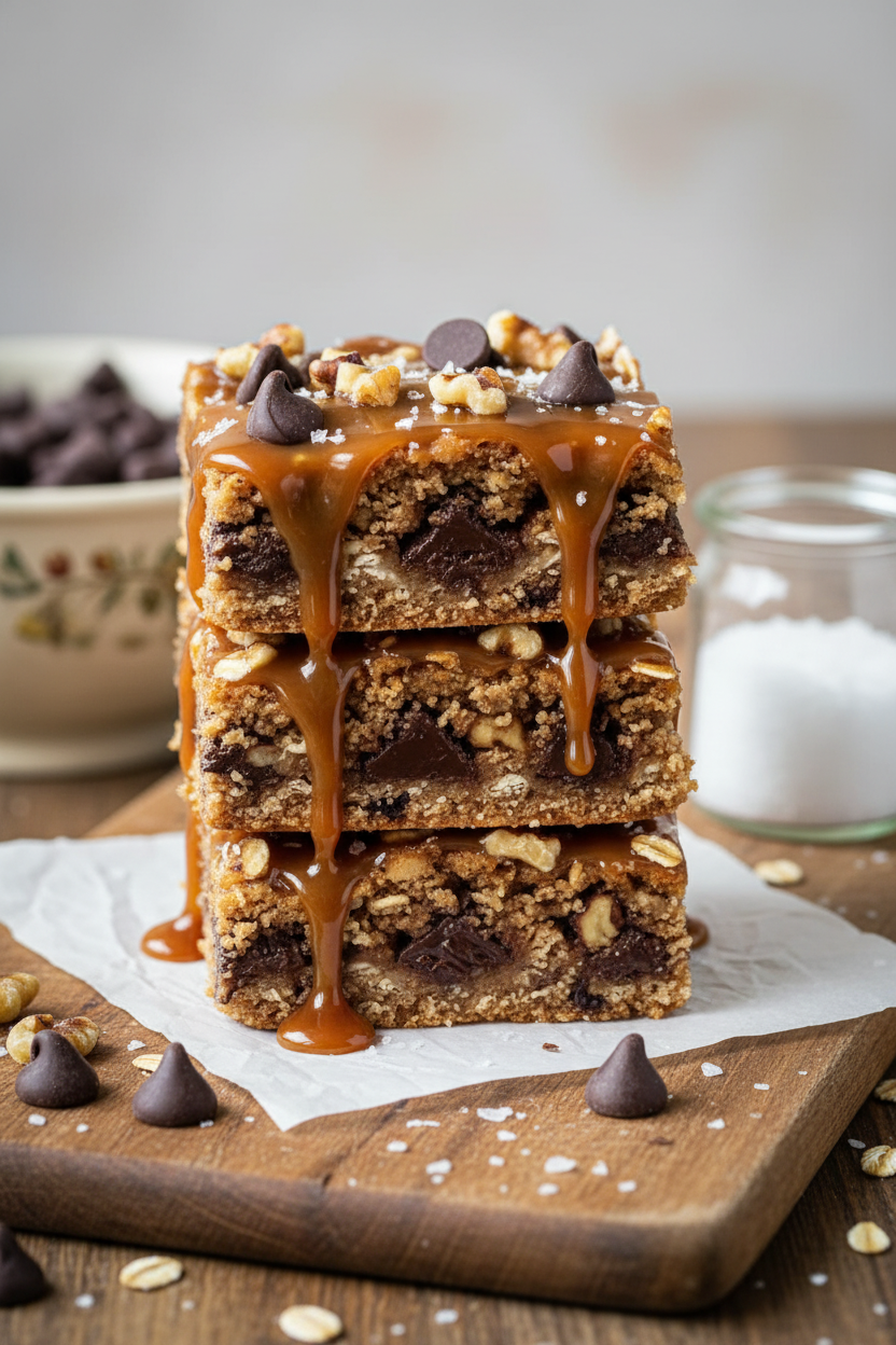 Salted Caramel Chocolate Chip Oat Bars