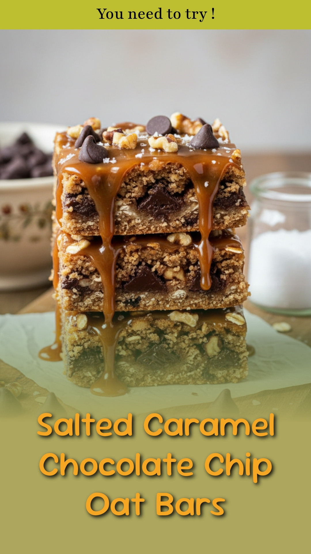 Salted Caramel Chocolate Chip Oat Bars