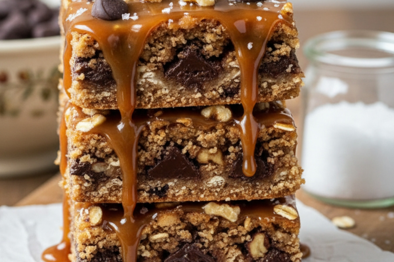 Salted Caramel Chocolate Chip Oat Bars