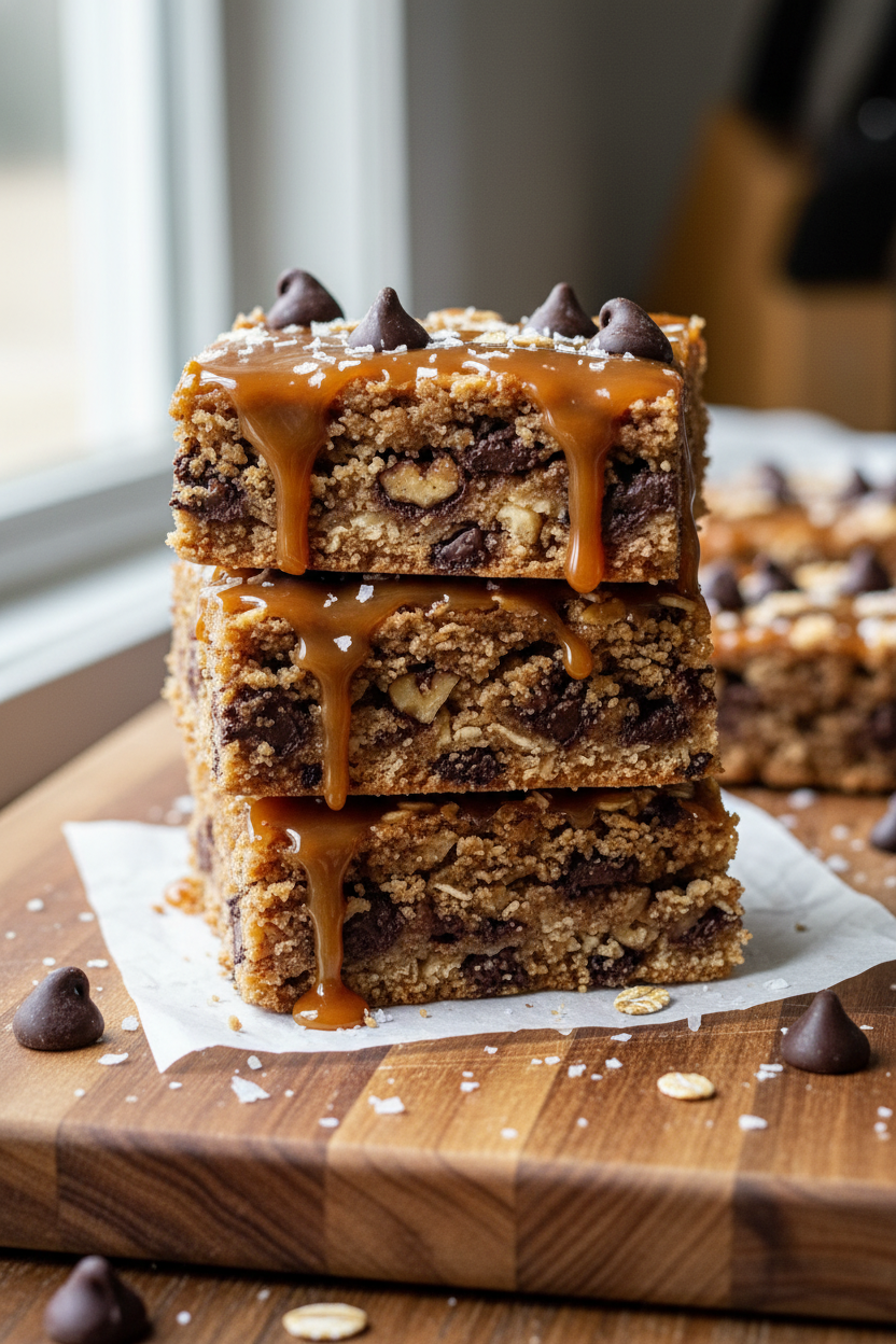 Salted Caramel Chocolate Chip Oat Bars