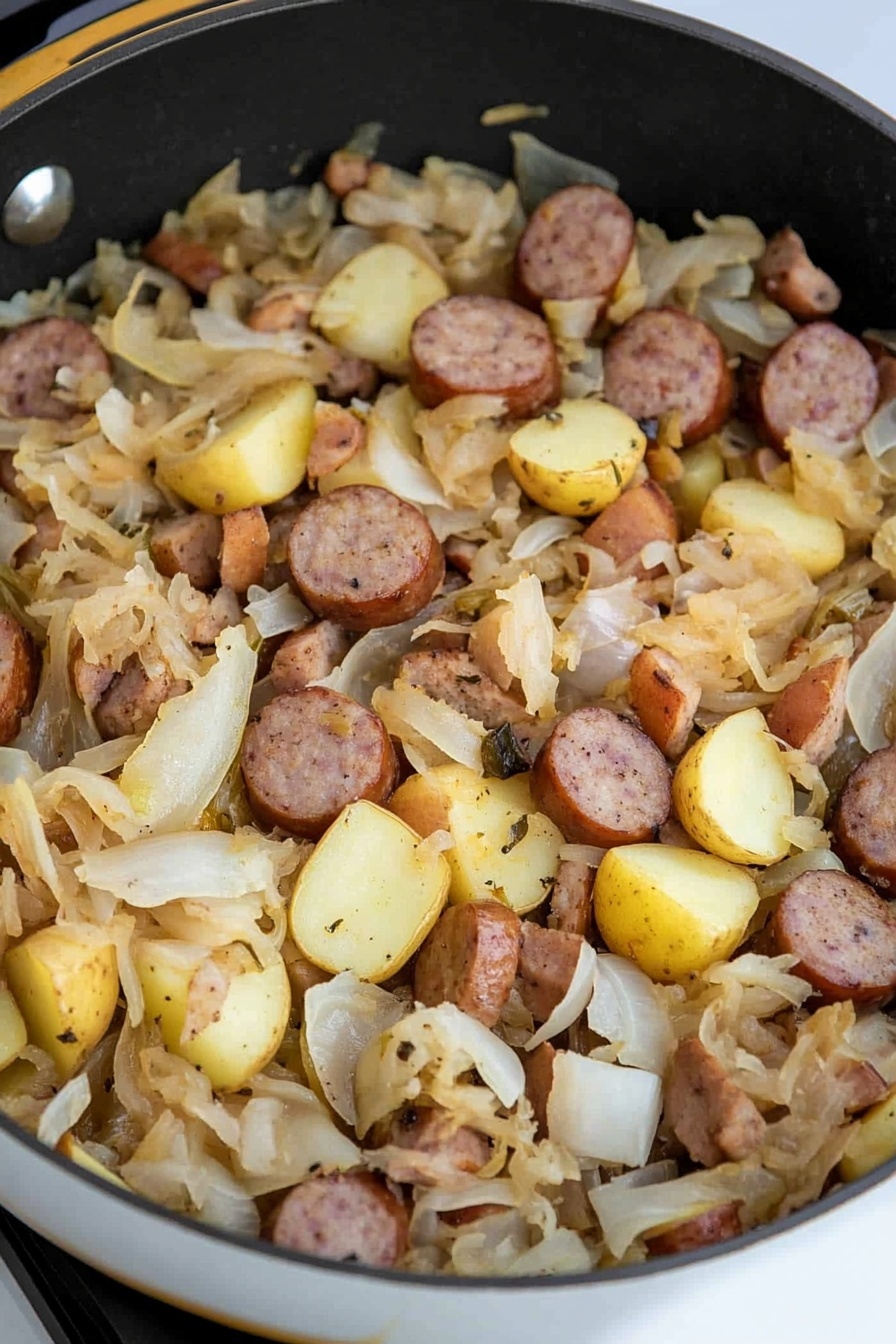 Sausage Sauerkraut and Potato Skillet