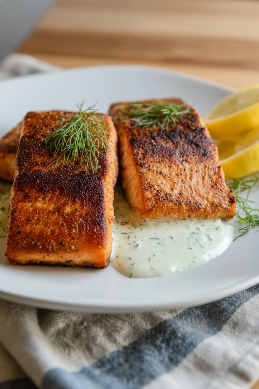 Seared Salmon with Lemon Dill Sauce