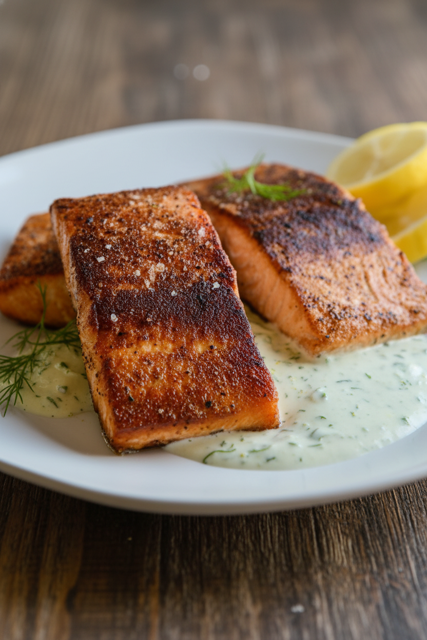 Seared Salmon with Lemon Dill Sauce