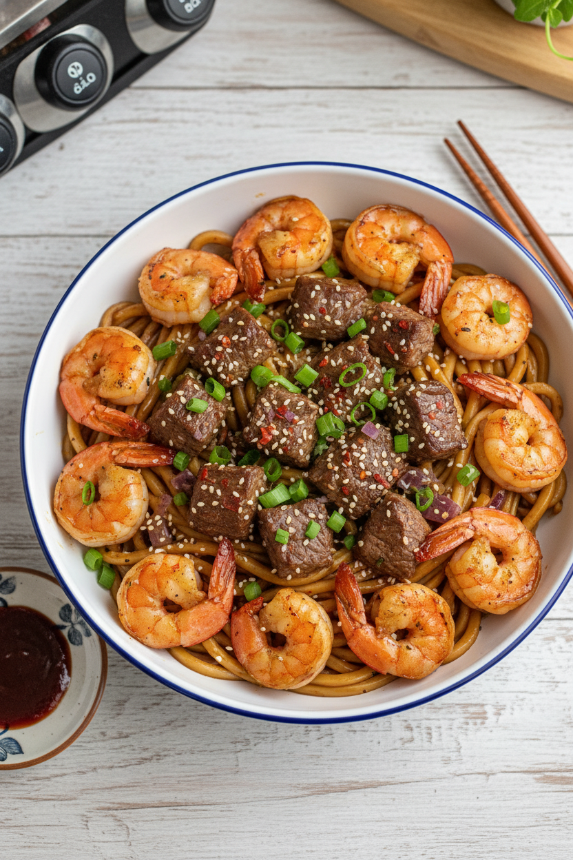 Shrimp and Teriyaki Steak Noodle Snack
